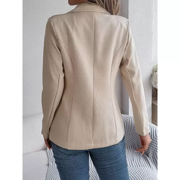 imagechouyatou Womens Elegant Lapel Tweed Blazer Double Breasted Business Casual Tweed Blazer JacketApricot