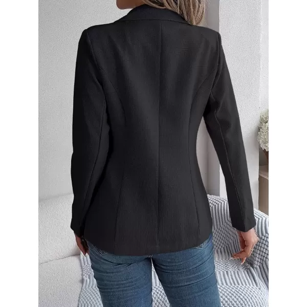 imagechouyatou Womens Elegant Lapel Tweed Blazer Double Breasted Business Casual Tweed Blazer JacketBlack
