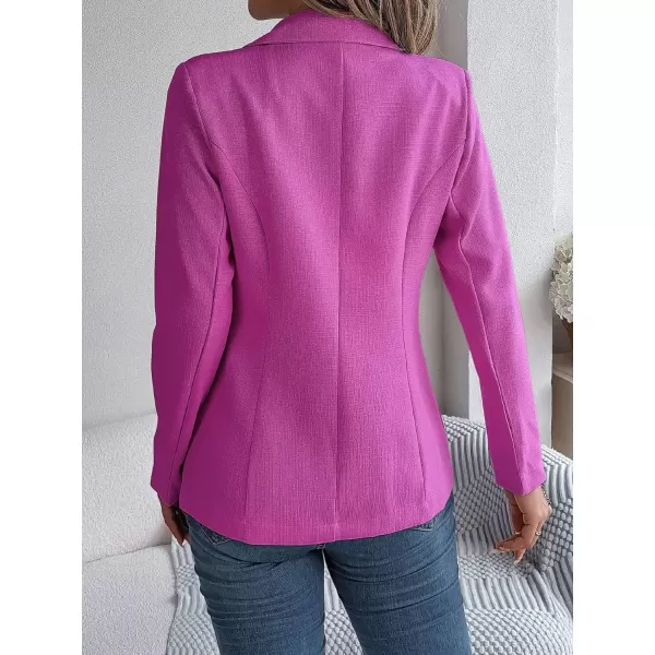 imagechouyatou Womens Elegant Lapel Tweed Blazer Double Breasted Business Casual Tweed Blazer JacketRose Red