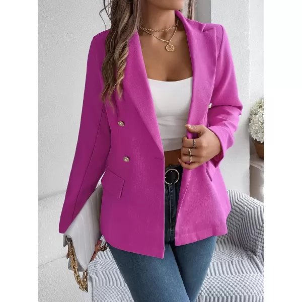 imagechouyatou Womens Elegant Lapel Tweed Blazer Double Breasted Business Casual Tweed Blazer JacketRose Red