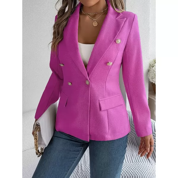 imagechouyatou Womens Elegant Lapel Tweed Blazer Double Breasted Business Casual Tweed Blazer JacketRose Red