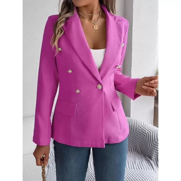 imagechouyatou Womens Elegant Lapel Tweed Blazer Double Breasted Business Casual Tweed Blazer JacketRose Red
