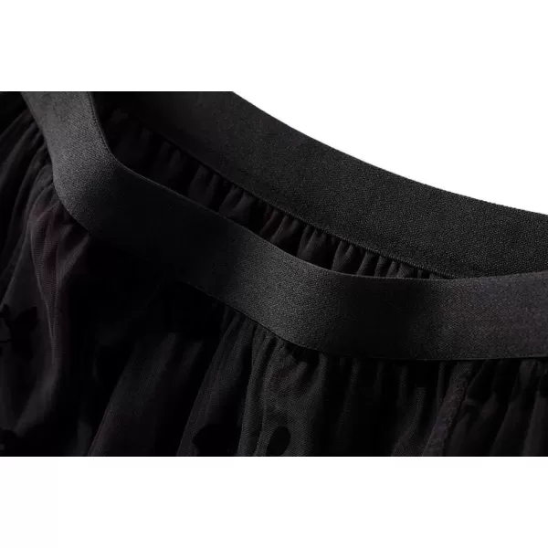 imagechouyatou Womens Fairy ALine Pleated Swing Dance Midi Long Floral Tulle SkirtBlack