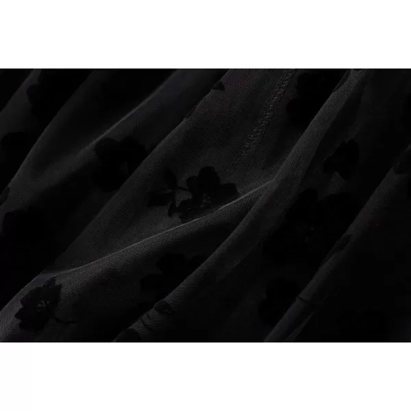 imagechouyatou Womens Fairy ALine Pleated Swing Dance Midi Long Floral Tulle SkirtBlack