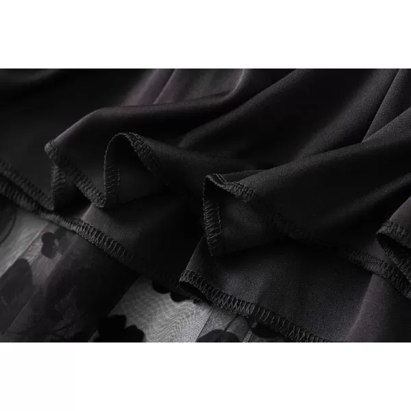imagechouyatou Womens Fairy ALine Pleated Swing Dance Midi Long Floral Tulle SkirtBlack