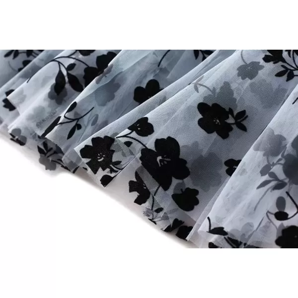 imagechouyatou Womens Fairy ALine Pleated Swing Dance Midi Long Floral Tulle SkirtBlue