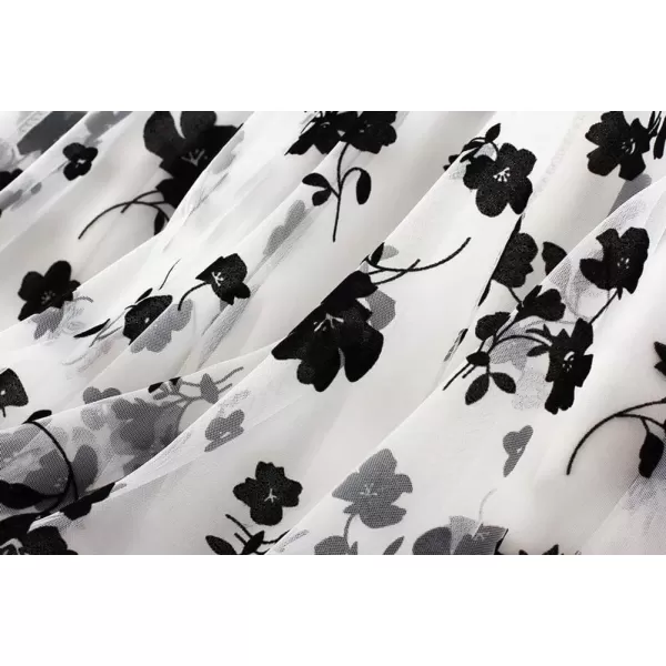 imagechouyatou Womens Fairy ALine Pleated Swing Dance Midi Long Floral Tulle SkirtWhite