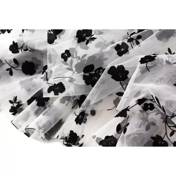 imagechouyatou Womens Fairy ALine Pleated Swing Dance Midi Long Floral Tulle SkirtWhite