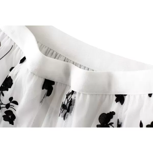 imagechouyatou Womens Fairy ALine Pleated Swing Dance Midi Long Floral Tulle SkirtWhite