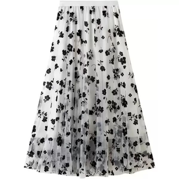 imagechouyatou Womens Fairy ALine Pleated Swing Dance Midi Long Floral Tulle SkirtWhite