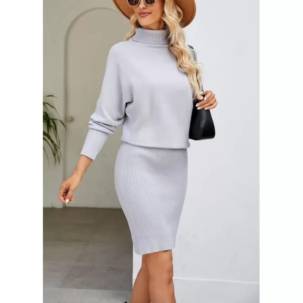 imagechouyatou Womens Fall Bodycon Midi Sweater Dress Sexy Elegant Pullover Turtleneck Sweater DressLight Grey
