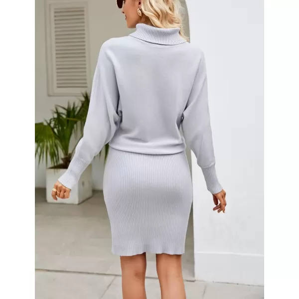 imagechouyatou Womens Fall Bodycon Midi Sweater Dress Sexy Elegant Pullover Turtleneck Sweater DressLight Grey