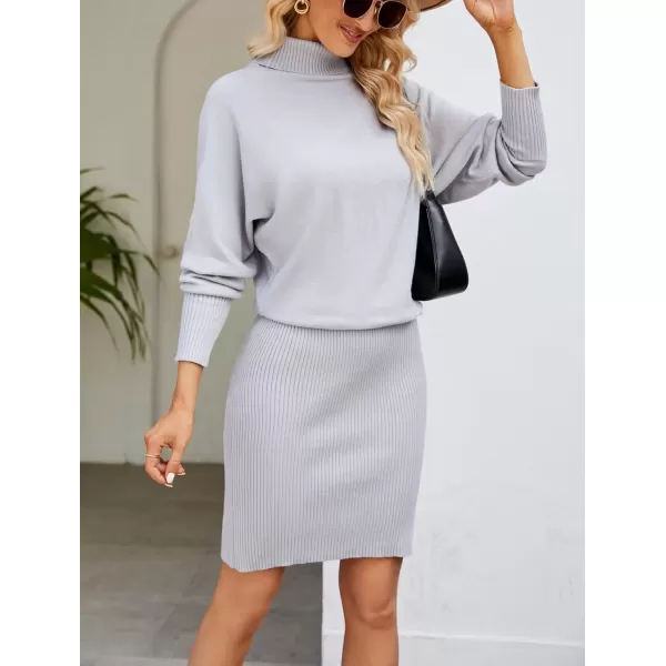 imagechouyatou Womens Fall Bodycon Midi Sweater Dress Sexy Elegant Pullover Turtleneck Sweater DressLight Grey