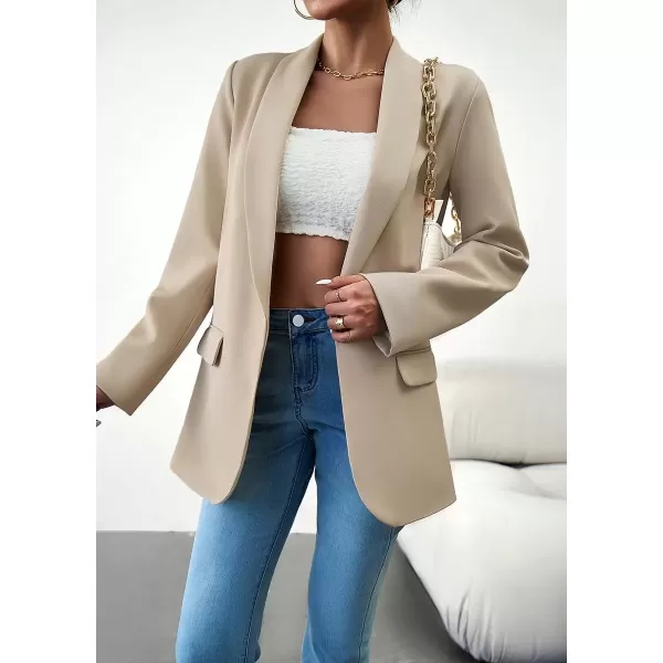 imagechouyatou Womens Fall Business Casual Blazer Jacket Lapel Open Front Office Work Formal Suit BlazerApricot