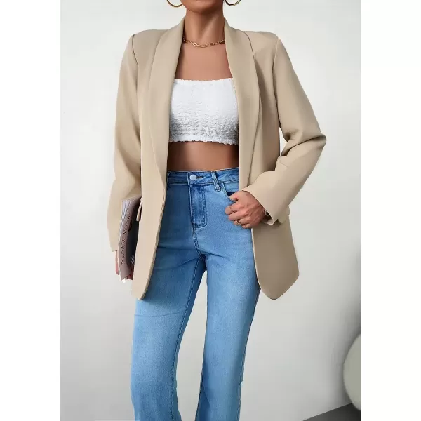 imagechouyatou Womens Fall Business Casual Blazer Jacket Lapel Open Front Office Work Formal Suit BlazerApricot