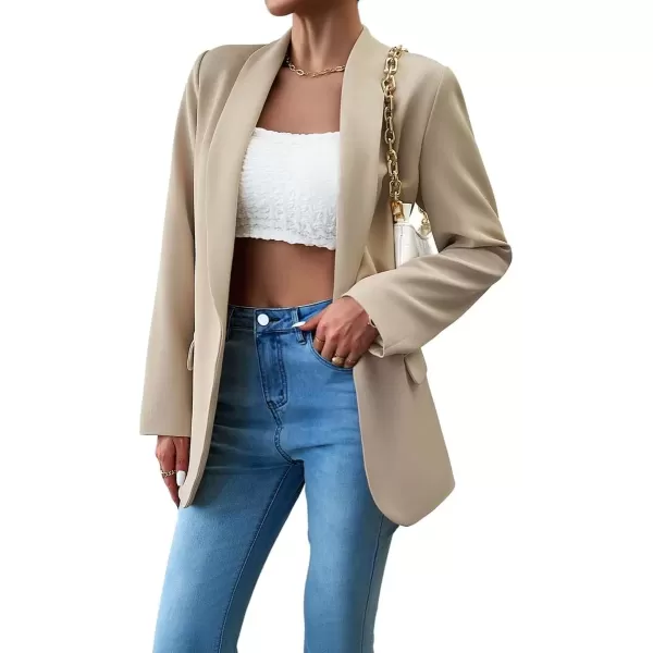 imagechouyatou Womens Fall Business Casual Blazer Jacket Lapel Open Front Office Work Formal Suit BlazerApricot