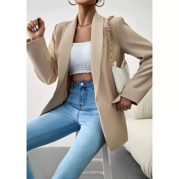 imagechouyatou Womens Fall Business Casual Blazer Jacket Lapel Open Front Office Work Formal Suit BlazerApricot