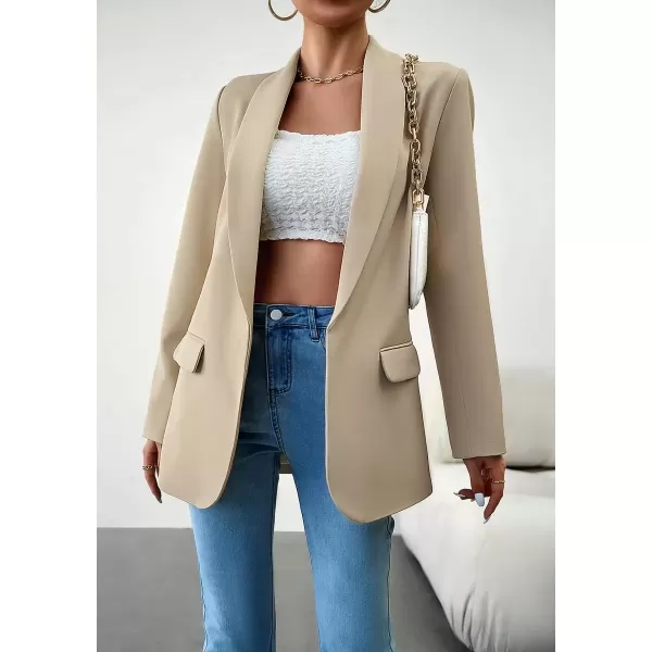 imagechouyatou Womens Fall Business Casual Blazer Jacket Lapel Open Front Office Work Formal Suit BlazerApricot