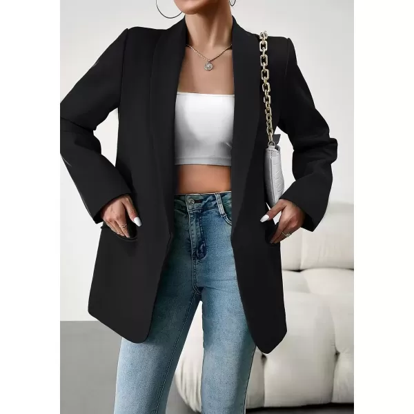 imagechouyatou Womens Fall Business Casual Blazer Jacket Lapel Open Front Office Work Formal Suit BlazerBlack