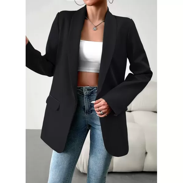 imagechouyatou Womens Fall Business Casual Blazer Jacket Lapel Open Front Office Work Formal Suit BlazerBlack
