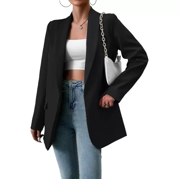 imagechouyatou Womens Fall Business Casual Blazer Jacket Lapel Open Front Office Work Formal Suit BlazerBlack