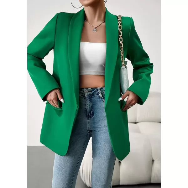 imagechouyatou Womens Fall Business Casual Blazer Jacket Lapel Open Front Office Work Formal Suit BlazerGreen