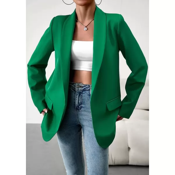 imagechouyatou Womens Fall Business Casual Blazer Jacket Lapel Open Front Office Work Formal Suit BlazerGreen
