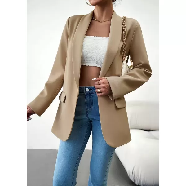imagechouyatou Womens Fall Business Casual Blazer Jacket Lapel Open Front Office Work Formal Suit BlazerKhaki