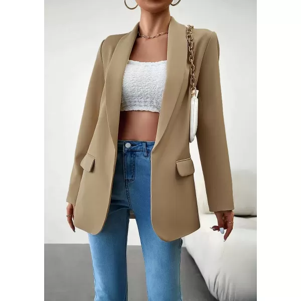imagechouyatou Womens Fall Business Casual Blazer Jacket Lapel Open Front Office Work Formal Suit BlazerKhaki