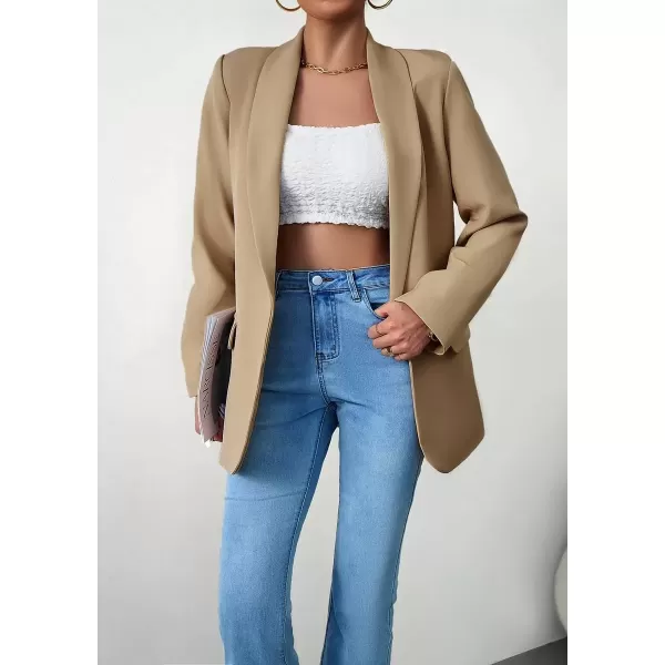 imagechouyatou Womens Fall Business Casual Blazer Jacket Lapel Open Front Office Work Formal Suit BlazerKhaki