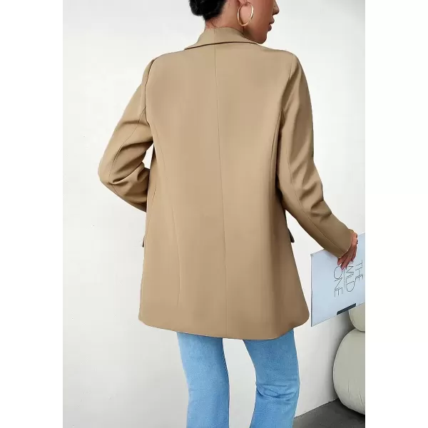 imagechouyatou Womens Fall Business Casual Blazer Jacket Lapel Open Front Office Work Formal Suit BlazerKhaki