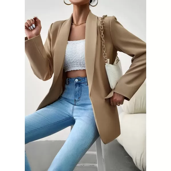 imagechouyatou Womens Fall Business Casual Blazer Jacket Lapel Open Front Office Work Formal Suit BlazerKhaki