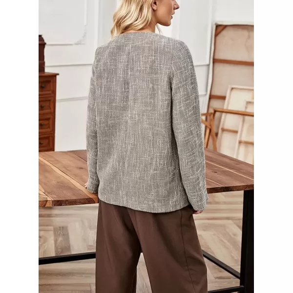 imagechouyatou Womens Fall Collarless Office Blazer Jacket Elegant Button Down Formal Tweed Suit BlazerGrey