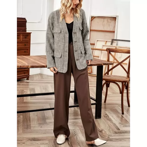 imagechouyatou Womens Fall Collarless Office Blazer Jacket Elegant Button Down Formal Tweed Suit BlazerGrey
