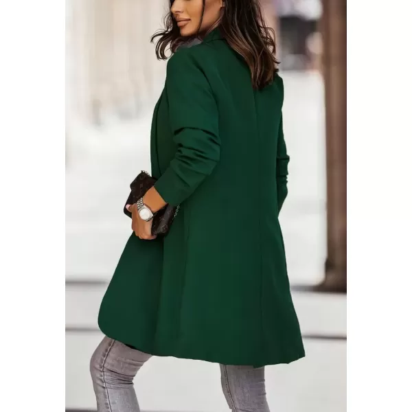 imagechouyatou Womens Fall Open Front Midi Long Blazer Jacket Shawl Collar Formal Office Work Trench CoatDark Green
