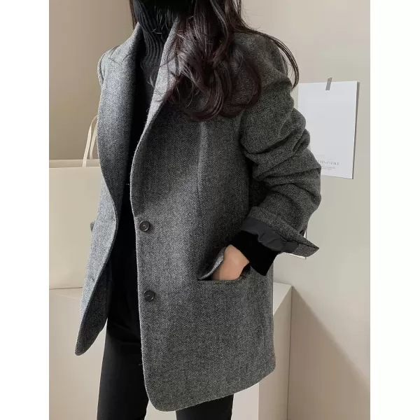 imagechouyatou Womens Fall Winter Wool Blend Casual Business Blazer Jacket Single Breasted Dressy Work CoatBlack