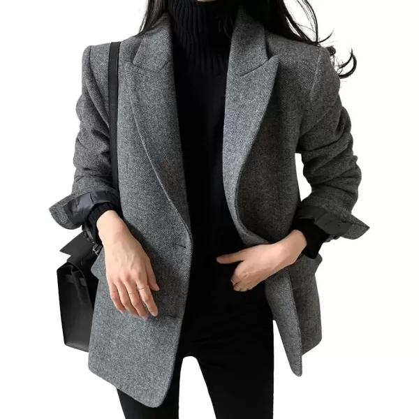 imagechouyatou Womens Fall Winter Wool Blend Casual Business Blazer Jacket Single Breasted Dressy Work CoatBlack