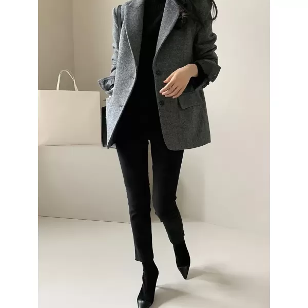 imagechouyatou Womens Fall Winter Wool Blend Casual Business Blazer Jacket Single Breasted Dressy Work CoatBlack
