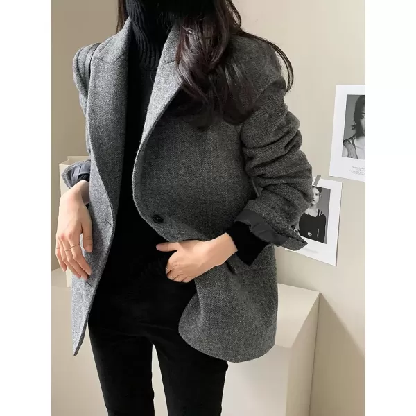 imagechouyatou Womens Fall Winter Wool Blend Casual Business Blazer Jacket Single Breasted Dressy Work CoatBlack