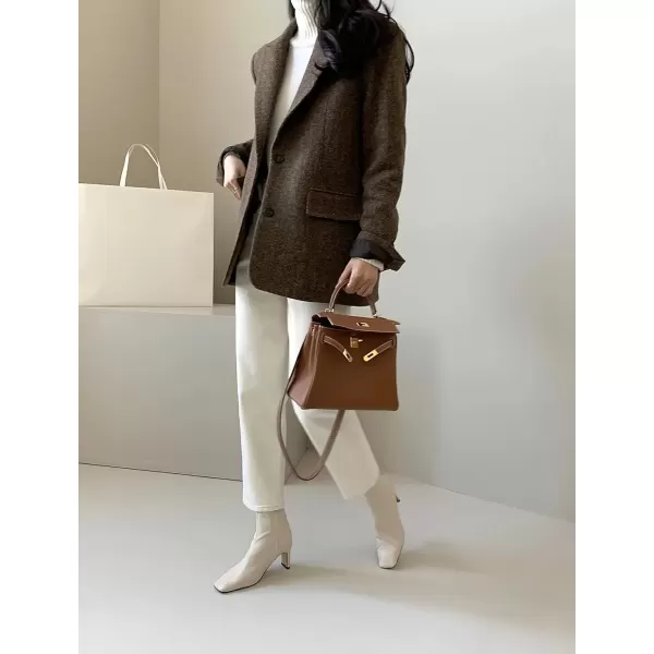 imagechouyatou Womens Fall Winter Wool Blend Casual Business Blazer Jacket Single Breasted Dressy Work CoatBrown