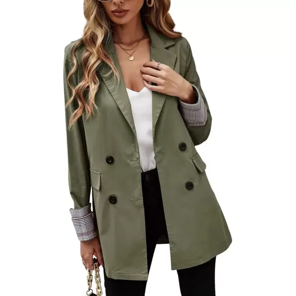 imagechouyatou Womens Office Notch Lapel Double Breasted Work Suit Blazer Jacket Trench CoatArmy Green