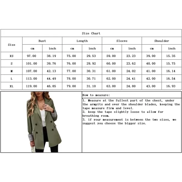 imagechouyatou Womens Office Notch Lapel Double Breasted Work Suit Blazer Jacket Trench CoatArmy Green