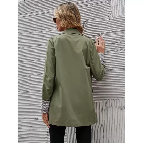 imagechouyatou Womens Office Notch Lapel Double Breasted Work Suit Blazer Jacket Trench CoatArmy Green