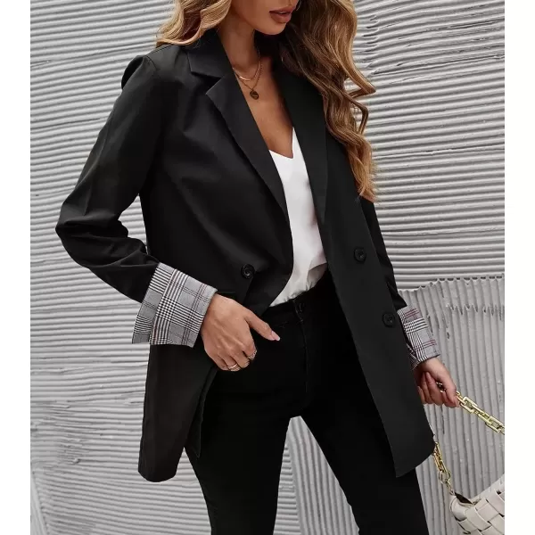 imagechouyatou Womens Office Notch Lapel Double Breasted Work Suit Blazer Jacket Trench CoatBlack