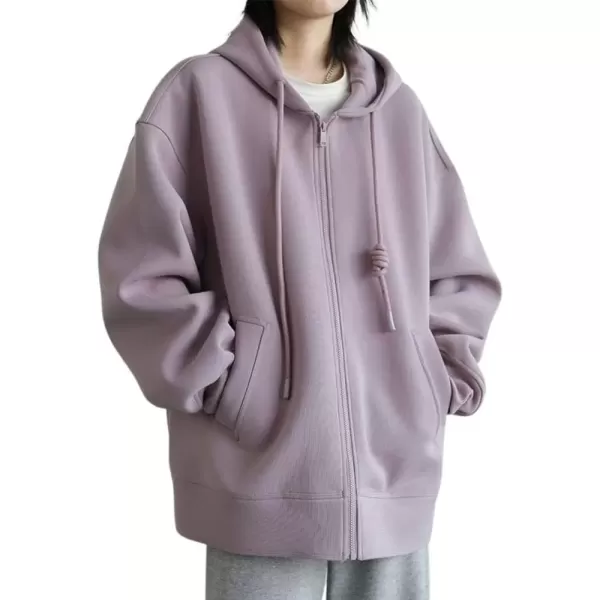 imagechouyatou Womens Oversized Zip Up Thickened Hoodie Fall Winter Long Sleeve Hooded Jackets SweatshirtLight Purple