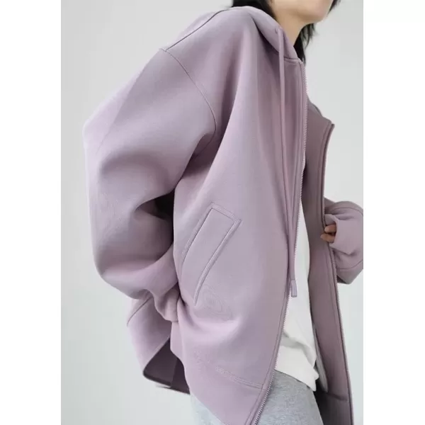 imagechouyatou Womens Oversized Zip Up Thickened Hoodie Fall Winter Long Sleeve Hooded Jackets SweatshirtLight Purple