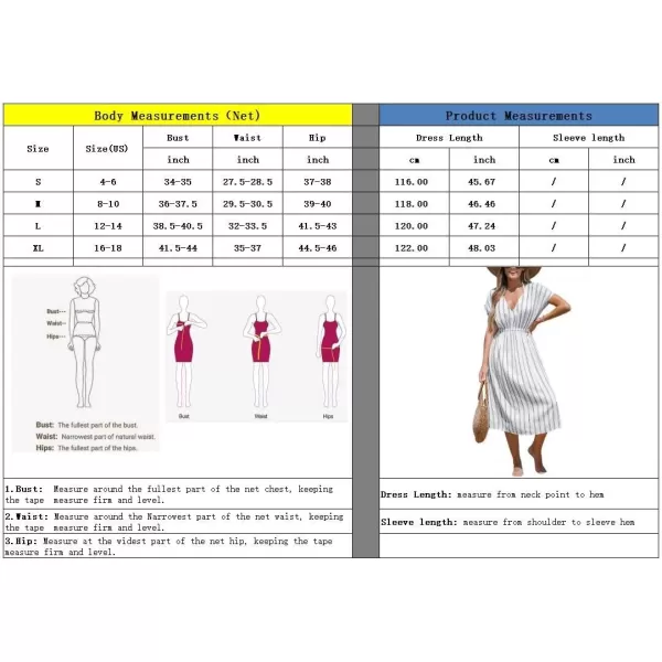 imagechouyatou Womens Summer Boho Stripe Midi Dress Cover Ups Loose Cap Sleeve VNeck Beach Tunic DressWhite