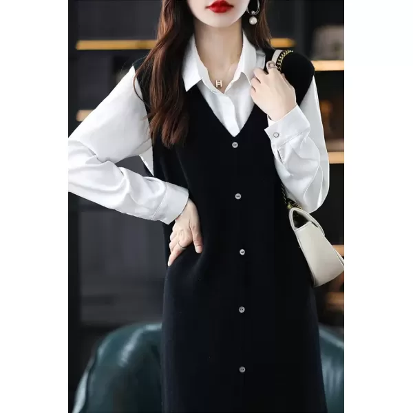 imagechouyatou Womens Sweater Vest Long Dress Elegant Below Knee Sleeveless Knitted Sweater Dress with SlitBlack