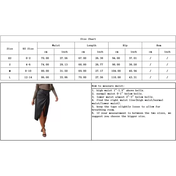 imagechouyatou Womens Twist Knot Bodycon Faux Leather Skirt Slim High Waist Front Slit Midi Pencil SkirtBlack