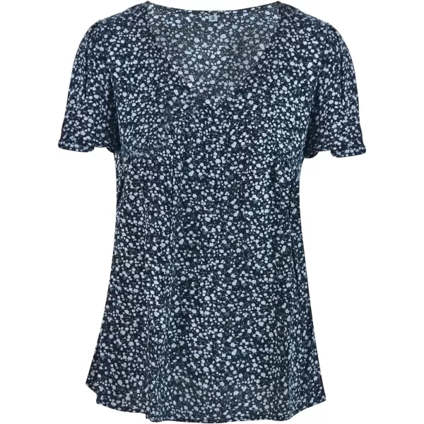 imagechouyatou Womens Boho Floral Babydoll Tops V Neck Petal Short Sleeve Blouse ShirtsBlack